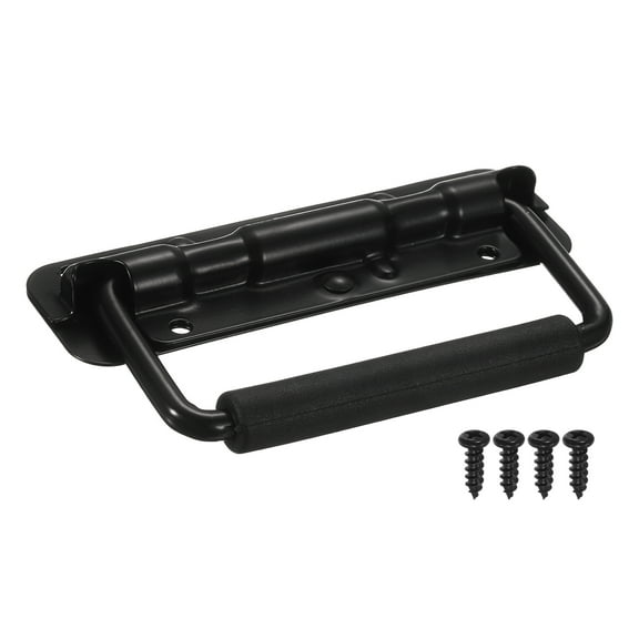 Spring Loaded Recessed Handle 5.5  1.6 Inch Steel Surface Mount Handles Pull with Padded Grip for Cabinet Toolbox Storage Boxes (Black)