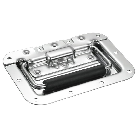 Spring Loaded Recessed Handle 6.4 × 4.2 Inch Steel Surface Mount Handles Pull with Padded Grip for Cabinet Toolbox Storage Boxes (Silver)