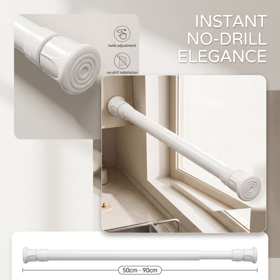 Spring-Loaded Tension Curtain Rod, No Drill Expandable Curtain Rod for Shower Closet Medium-Size Window Apartment, White, 19.7-35.4 Inch