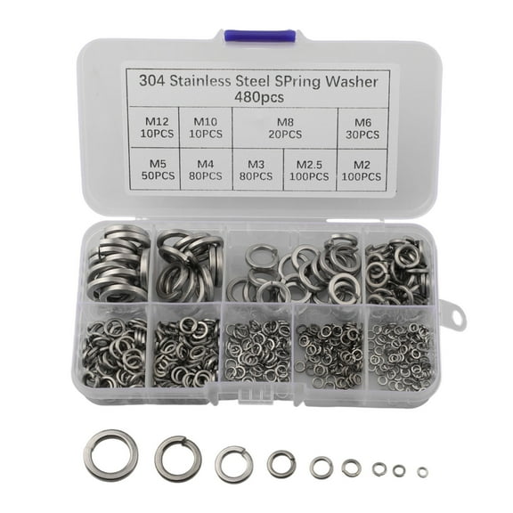 Spring Lock Washers Set 480pcs Stainless Steel M2-M12 Assorted Sizes for Bolts and Screws