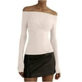 thumbnail image 1 of Spring Long Sleeve Off Shoulder Tops for Women Slim Fit Tunic Shirts Stretchy Pullover Tshirt Solid Trendy Y2k Going Out Tops Pink,XL, 1 of 6