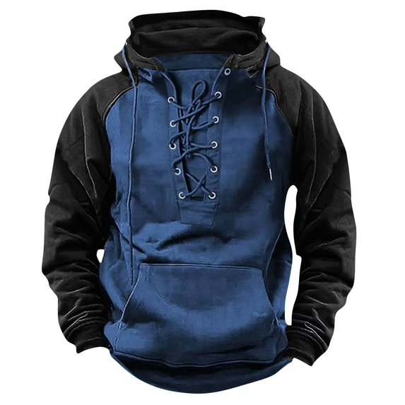 Spring Long Sleeve Tops For Men Fashionable Color Blocked Long Sleeve Hooded Loose Sweatshirt Sports Multi Pocket Top