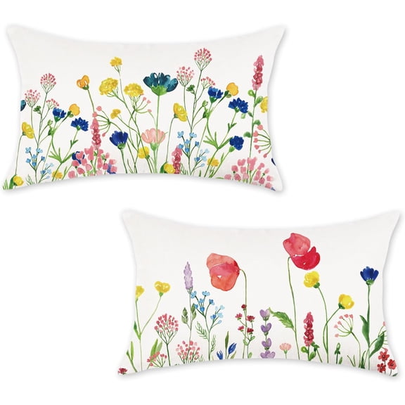 Spring Lumbar Pillow Covers 20x20 Floral Flowers Decorations Farmhouse Colorful Outdoor Living Room Cushion Case for Sofa Couch Home Bed Pack of 2