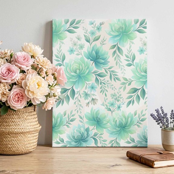 Spring Lush Peonies Canvas Wall Art for Living Room, Rustic Floral Green Flower Blooms Leaves Botanical Wall Decor Framed Artwork Pictures Ready to Hang for Bedroom Office Home Decor 8x12 Inch