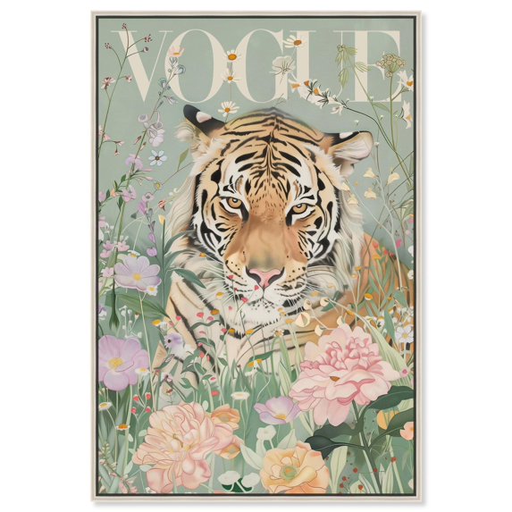 Spring Magazine Tiger Canvas Vintage Animal Art by Art Remedy, Silver Frame, 20" x 30"