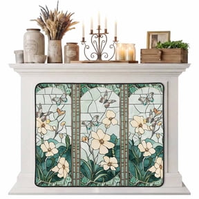 Spring Magnetic Fireplace Cover, Fireplace Draft Blocker, Butterfly Summer Botanical Flower Fireplaces Blanket for Heat Loss/Cold Air, Fireplaces Draft Stopper Cover for Inside 51"x39"