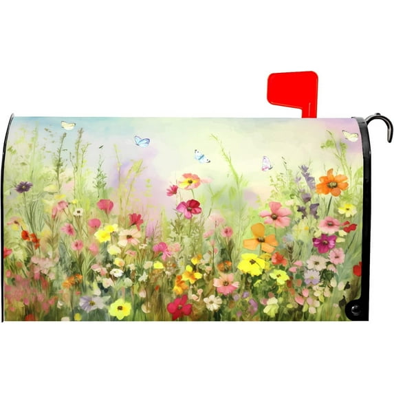 Spring Magnetic Mailbox Covers Flower Mailbox Covers Magnetic Standard Size 18" X 21" Butterfly Floral Mailbox Wraps Post Letter Box Cover Decor for Outside Garden Yard Farmhouse Home