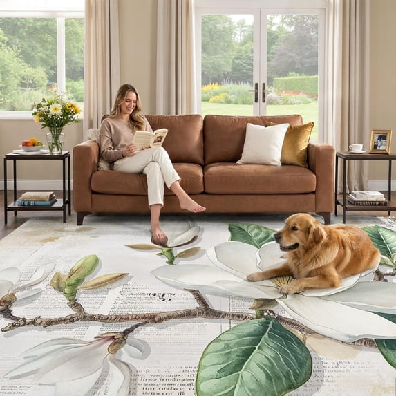 Create Leaf Spring Spring Magnolia 5x7 Area Rug Living Room Rugs Vintage White Floral ...