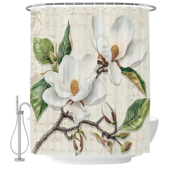 Spring Magnolia Flowers Fabric Shower Curtain Farmhouse Florals Washable Shower Curtains for Bathroom, Waterproof Bath Curtain with Hooks Home Decor 36x72in