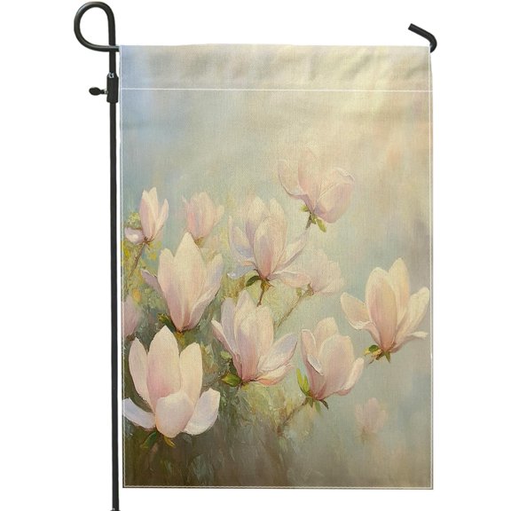 Spring Magnolia Garden Flags 12x18 Inch Double Sided for Outside, Oil Painting Floral Standard Burlap Lawn Flags, Flower Landscapes Backyard Small House Flags Outdoor Decor