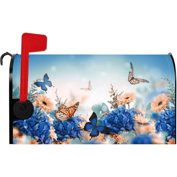Spring Mailbox Cover Blue Hortensia Mailbox Covers Magnetic Hydrangeas Mail Box Cover Standard Size 18x21 Inches Waterproof Mailbox Wraps Post Box Cover Outdoor Garden Decoration