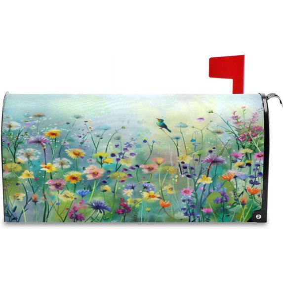 Spring Mailbox Covers, Dandelions Wildflowers Spring Mailbox Covers Oxford Cloth Post Box Cover with Magnetic Strip for Garden Yard Decor