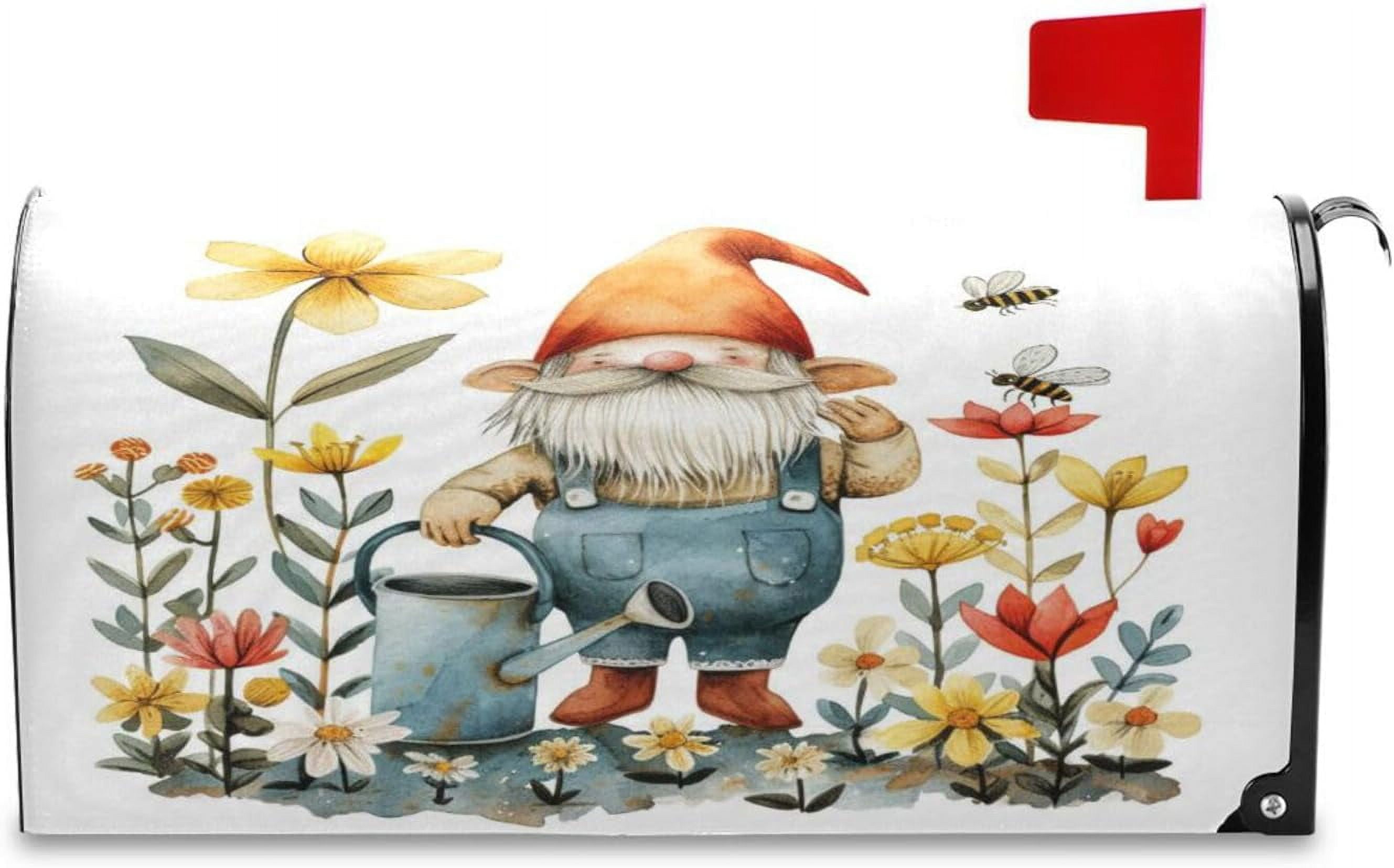 Spring Mailbox Covers, Gardener Gnome in Garden Mailbox Covers Oxford Cloth Post Box Cover with Magnetic Strip for Garden Yard Decor