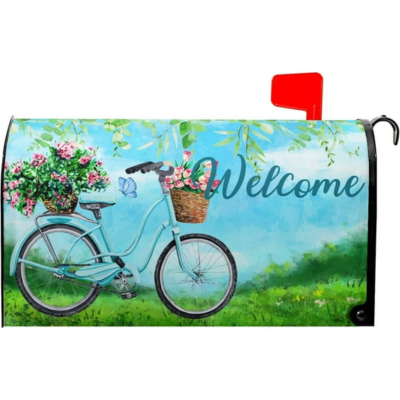 Spring Mailbox Covers Magnetic Colorful Flowers Leaf Mailbox Cover Standard Size 18 X 21 Inch Spring/Summer Holiday Welcome Mailbox Wrap Post Letter Box Cover Decorative for Home Outdoor Garden