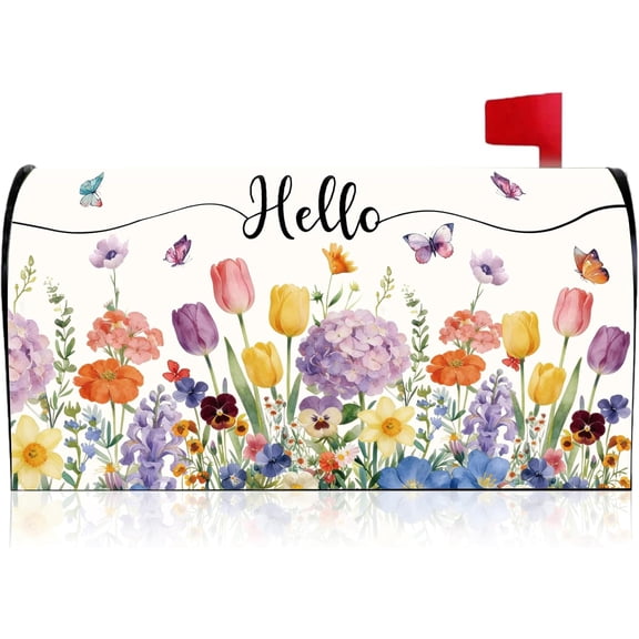 Spring Mailbox Covers Magnetic Standard Size, Butterfly Floral Mail Box Cover with Magnet, Summer Spring Flowers Post Letter Box Covers for Outside Holiday Garden Yard Outdoor Home Decor 21"x18"