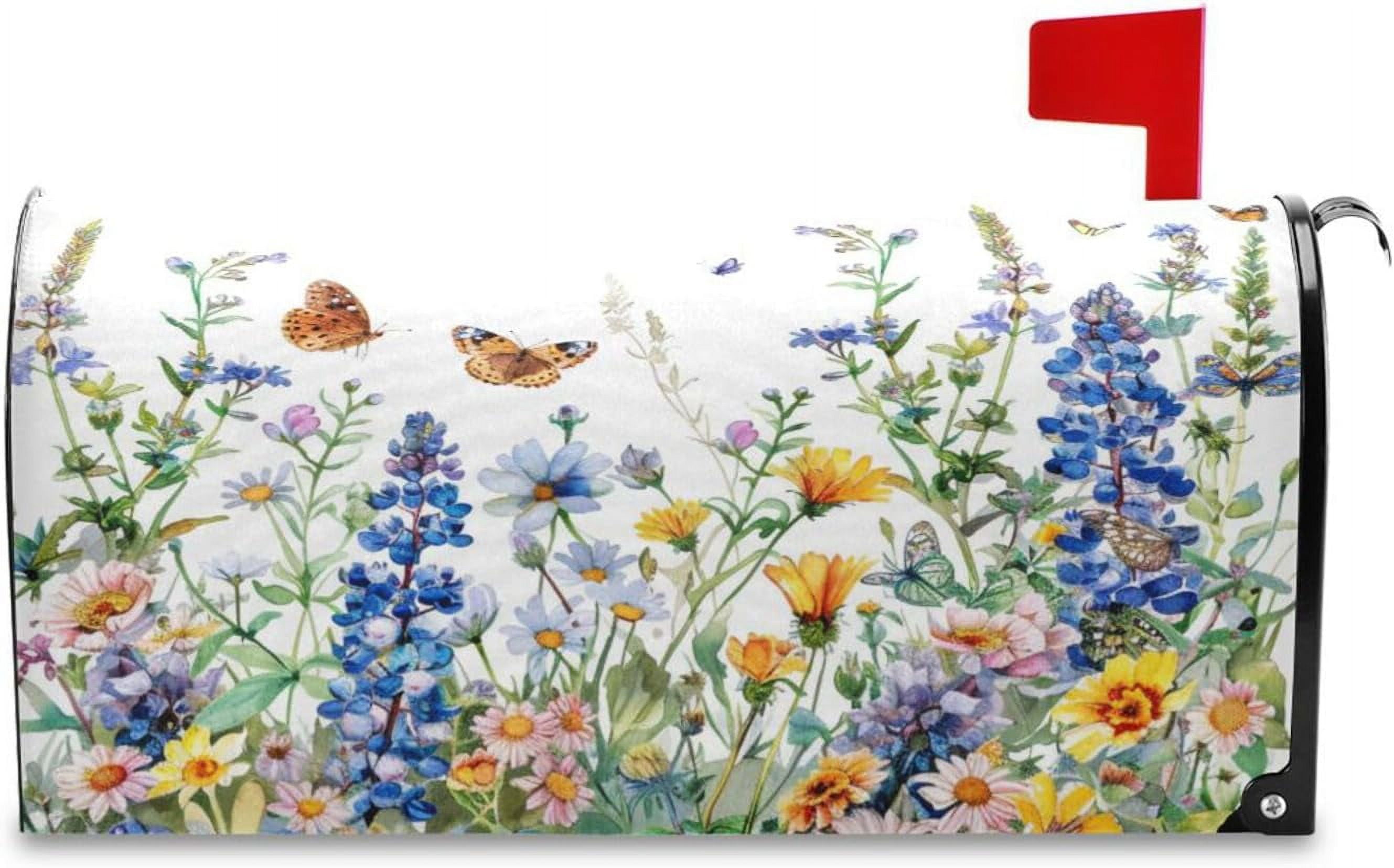 Spring Mailbox Covers, Watercolor Wildflowers Spring Mailbox Covers Oxford Cloth Post Box Cover with Magnetic Strip for Garden Yard Decor