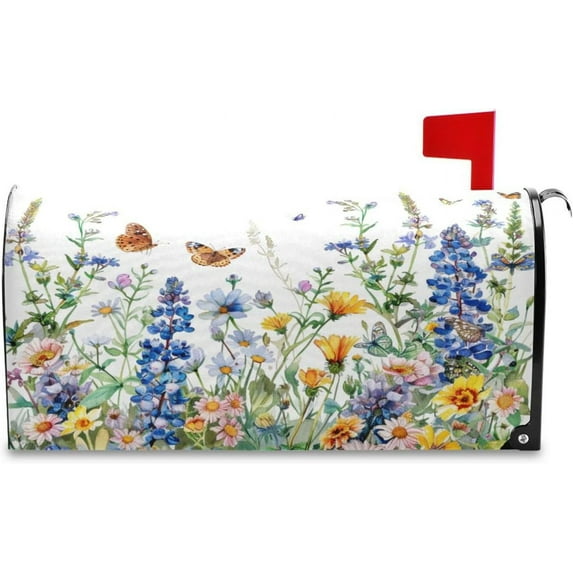 Spring Mailbox Covers, Watercolor Wildflowers Spring Mailbox Covers Oxford Cloth Post Box Cover with Magnetic Strip for Garden Yard Decor