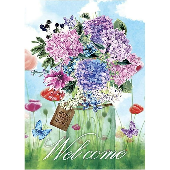 Spring Mason Jar Double Sided House Flag Floral Welcome Butterfly 28x40 Inch