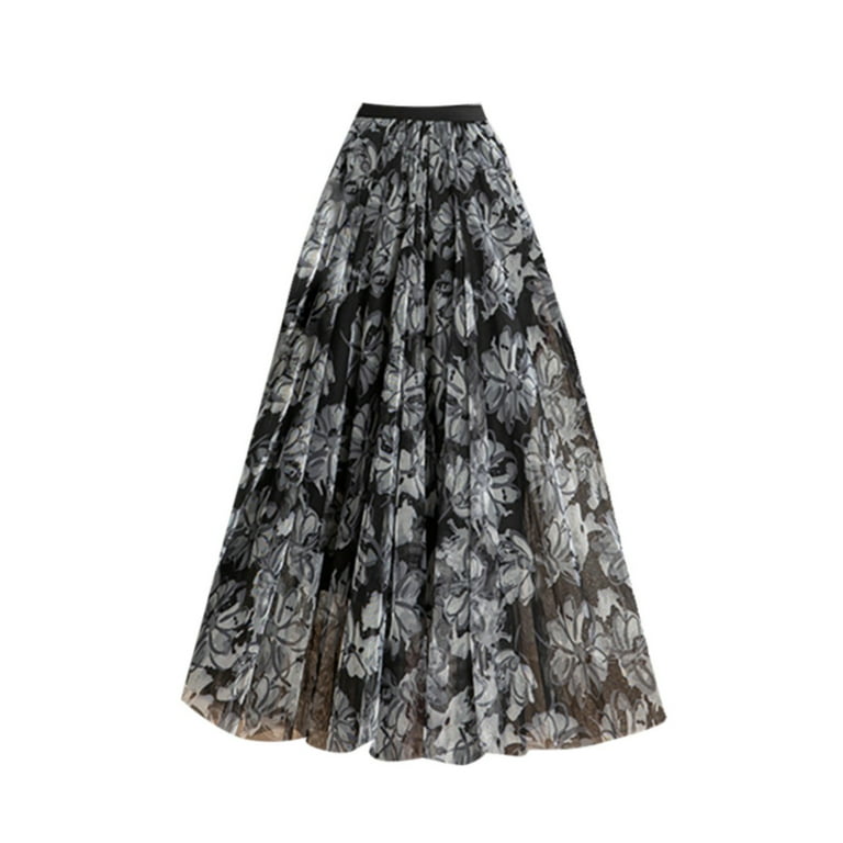 Spring Maxi Skirt Summer Women S Printed Skirt Elastic High Waist Pattern Three Layer Mesh Large Swing Skirt Skirt Hangers For Women 10 Pack