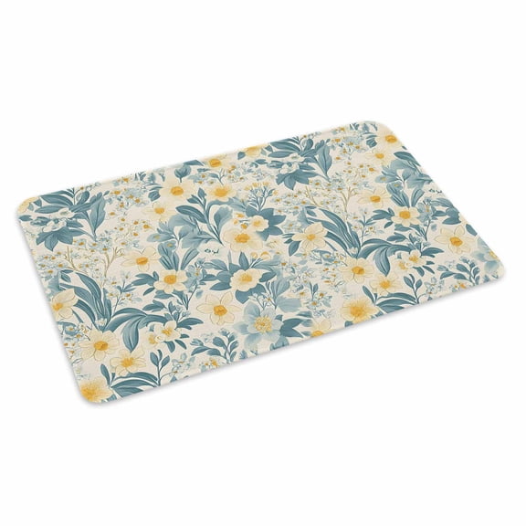 Spring Meadow Blooms Doormat Outdoor Entrance 24"x36", Teal Yellow Botanical Absorb Moisture Dirt Door Mats, Non-Slip Rubber Backing Floor Mats Indoor, Low-Profile Front Door Rugs