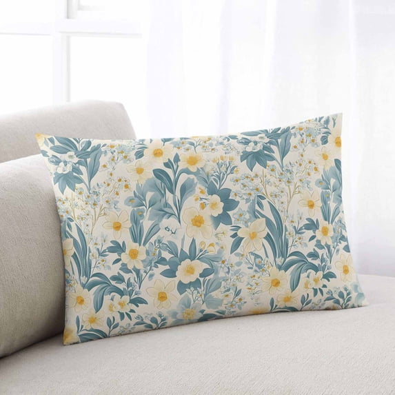Spring Meadow Blooms King Size Pillow Cover, Pillowcase Protectors with Zipper, Breathable Decorative Throw Pillow Case Cover, Teal Yellow Botanical Pillow Shams for Couch Sofa 20x36Inch