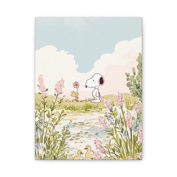 Spring Meadow Snoopy Poster Cute Cartoon Dog & Woodstock Flower Field Wall Art Print 12x18 UNFRAMED