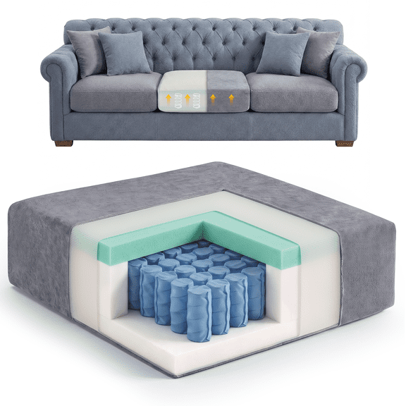 24"x27"x8" Spring & Memory Foam Couch Cushion Replacement, Sofa Cushion, Washable Cover, Non-Sagging Sofa Support for Sagging Cushions, Gray