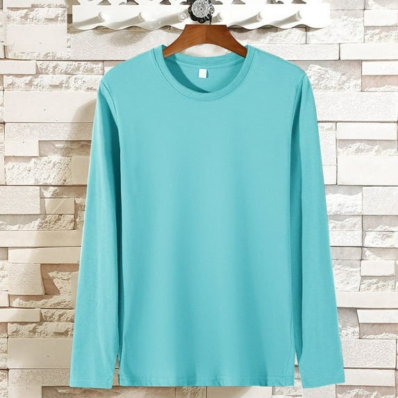 Spring Men Cotton Tee Shirts Long Sleeve Daily O-neck T-shirt Solid Color Tops for Male Black White Yellow Green Purple Gray Khaki