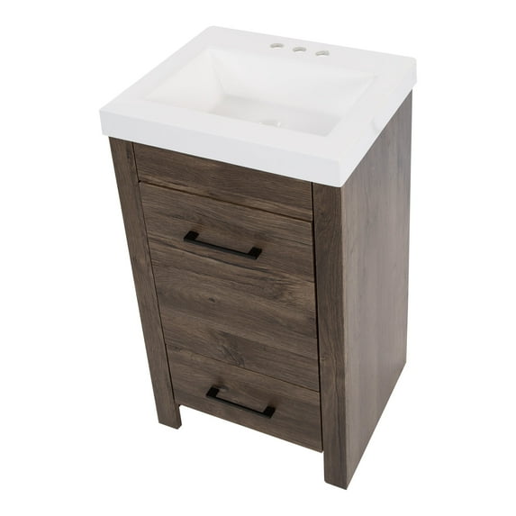 Spring Mill Cabinets Spring Mill Nixie 18.5" Small Bathroom Vanity With Cabinet, Drawer, and White Sink Top Vintage Oak