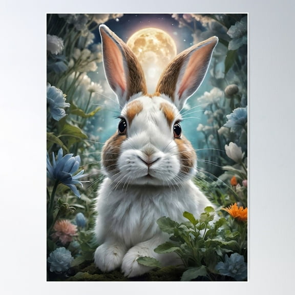 Spring Moonlit Dutch Rabbit Poster Wall Art, Modern Wall Decor For Living Room Bedroom, 8x12 UNFRAMED