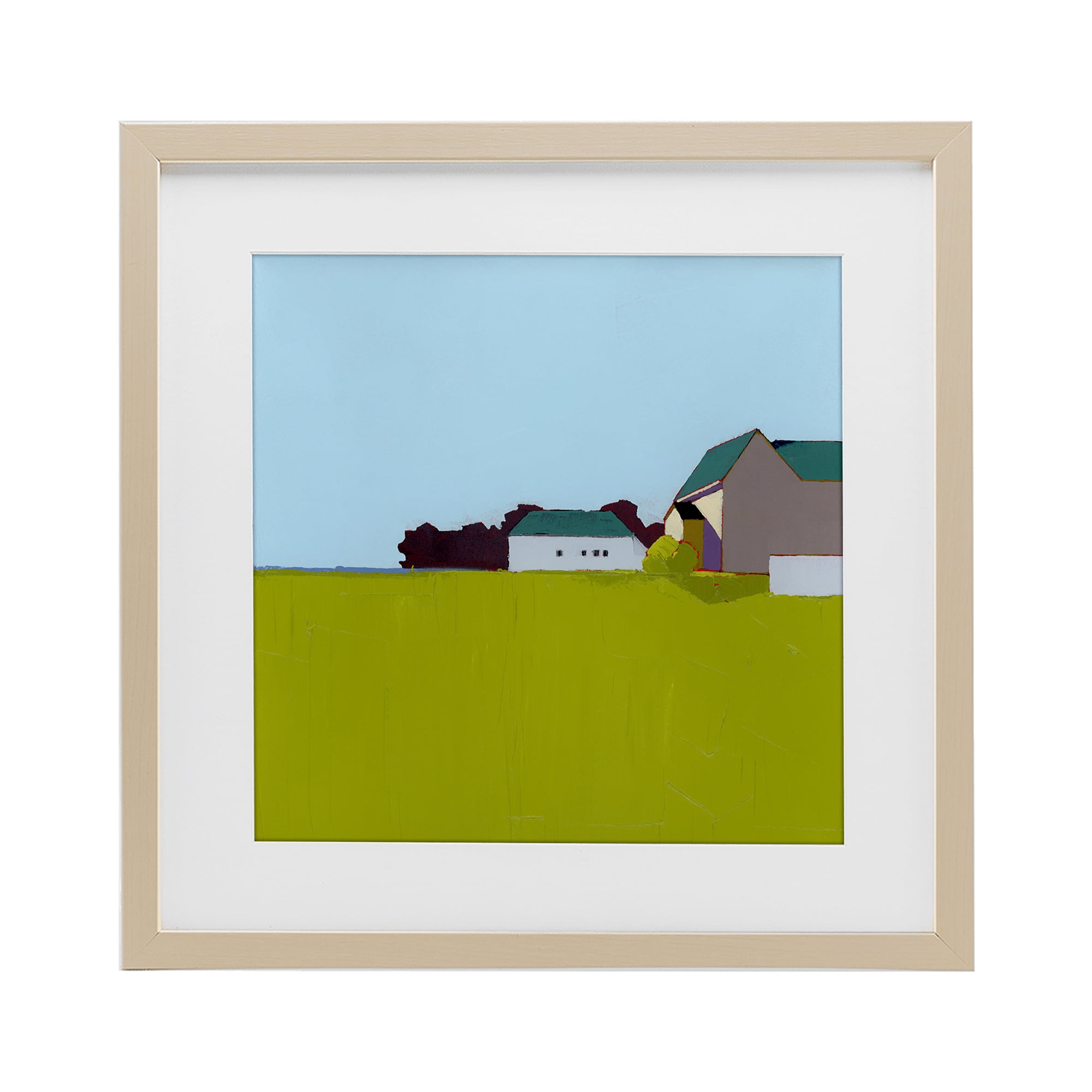 Spring Morning Farm Land Birch Framed Print Under Glass, design by Ruth LaGue