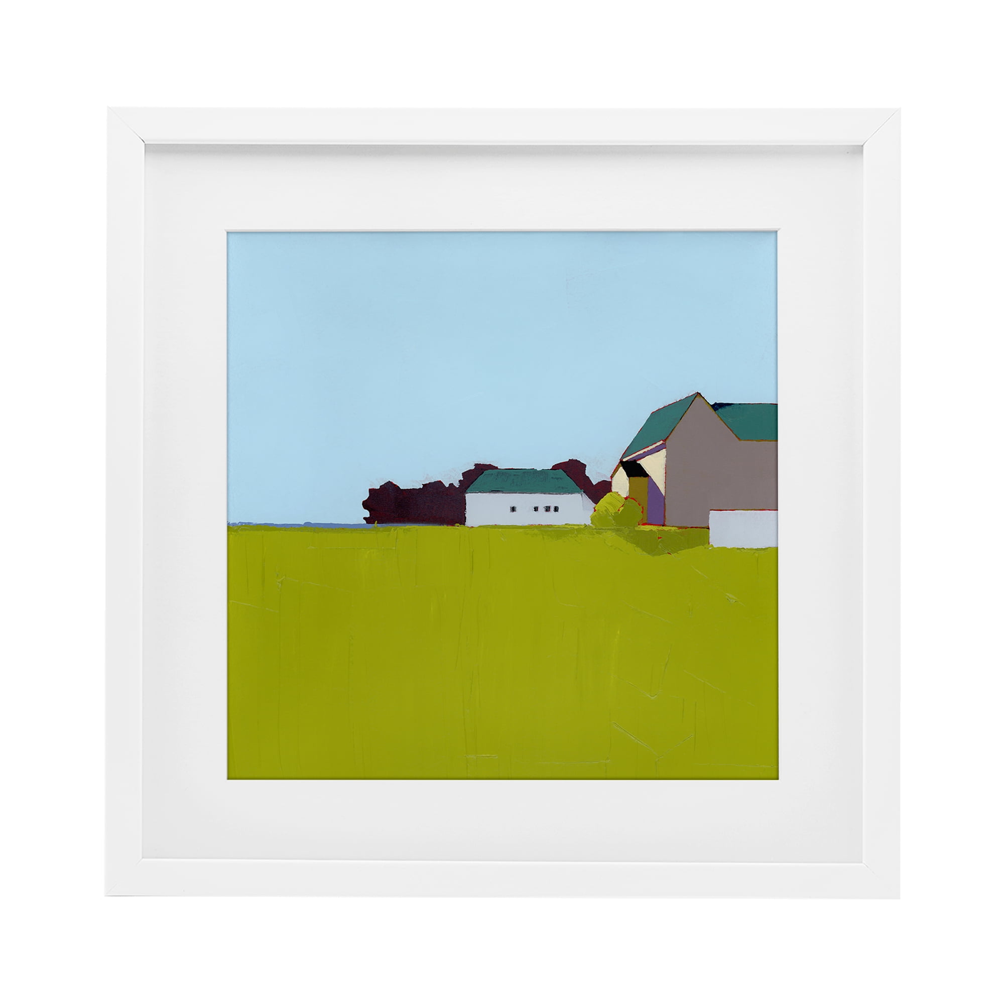 Spring Morning Farm Land White Framed Print Under Glass, design by Ruth LaGue