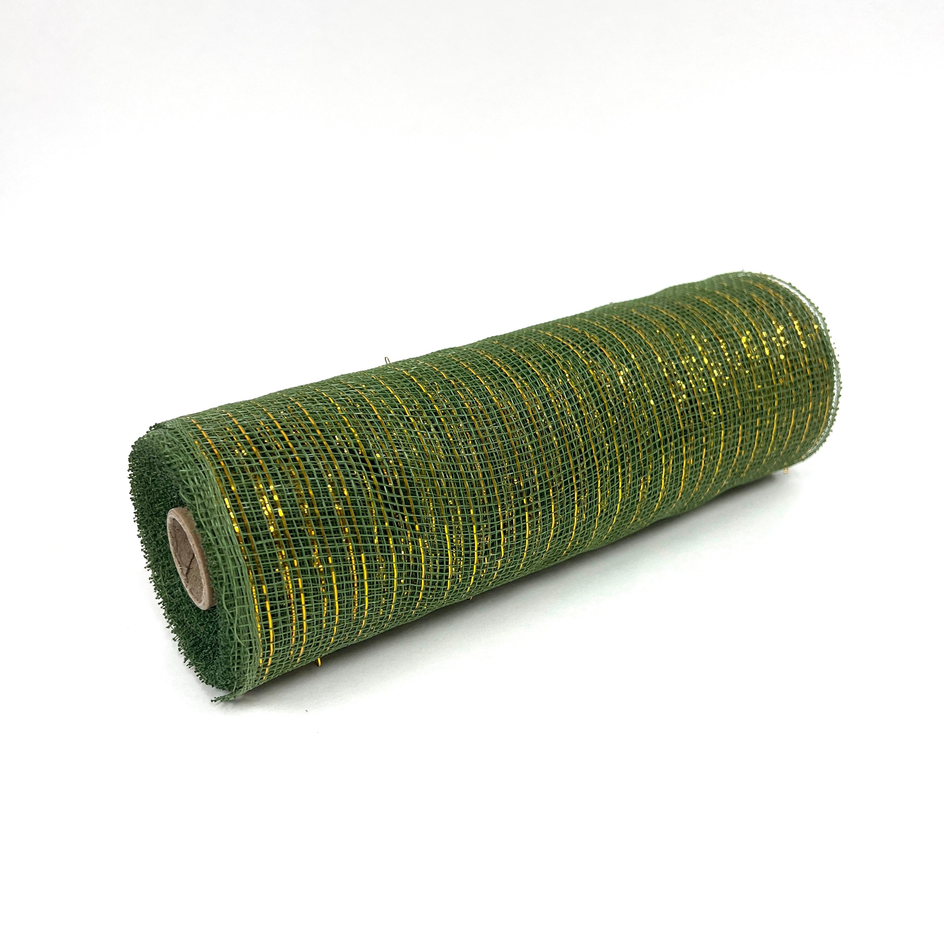Deco Mesh Wraps Spring Moss with Gold Lines- Deco Mesh Wrap Metallic Stripes - ( 10 ...