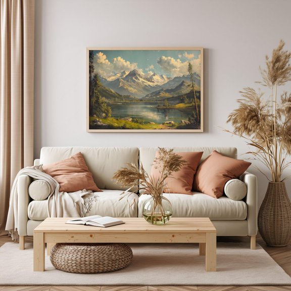 Spring Mountain Lake Landscape Print, Unframed Paper Poster 8x10in