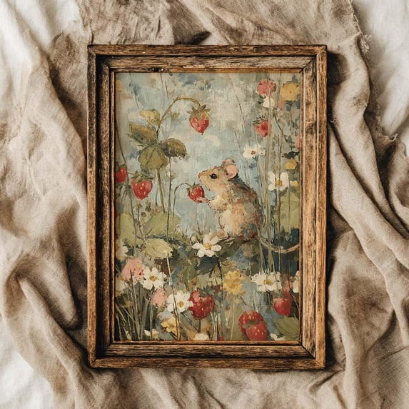 Spring Mouse And Strawberry Cottagecore Woodland Animal Cosy Farmhouse ...