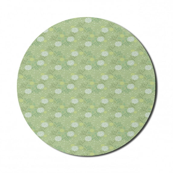 Spring Mouse Pad for Computers, Abstract Floral Bloom Pattern with Foliage Leaves and Petals Pale Colored Background, Round Non-Slip Thick Rubber Modern Mousepad, 8" Round, Multicolor, by Ambesonne