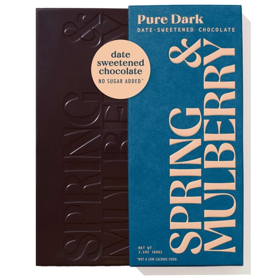 Spring & Mulberry Dark Chocolate Bars  Healthy Chocolate, Date-Sweetened - Pure Dark 4 Pack