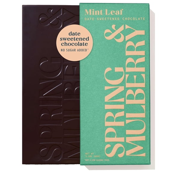 Spring & Mulberry Dark Chocolate Bars Healthy Dark Chocolate, Date-Sweetened - Mint Leaf 4 Pack