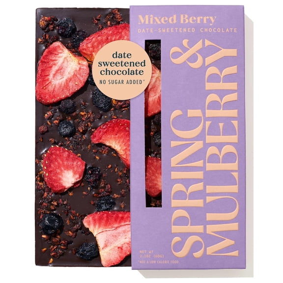 Spring & Mulberry Dark Chocolate Bars  Healthy Dark Chocolate, Date-Sweetened - Mixed Berry 4 Pack