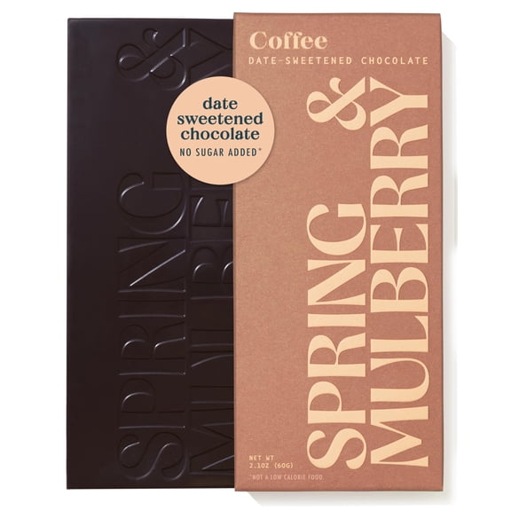 Spring & Mulberry Dark Chocolate Bars - Refined Sugar Free Dark Chocolate Sweetened with Dates - Coffee 6 Pack