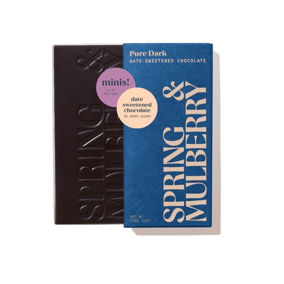 Spring & Mulberry Mini Dark Chocolate Bars Healthy Chocolate, Date-Sweetened - Mini Pure Dark 10 Pack