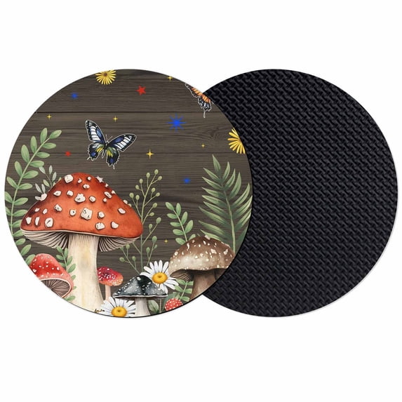 Spring Mushrooms Coasters Set of 2, Absorbent Coasters for Drinks, Farmhouse Pastoral Botanical Brown Wood Coaster for Desk Coffee Table Protection, Home Decor House Warming Gifts 4"