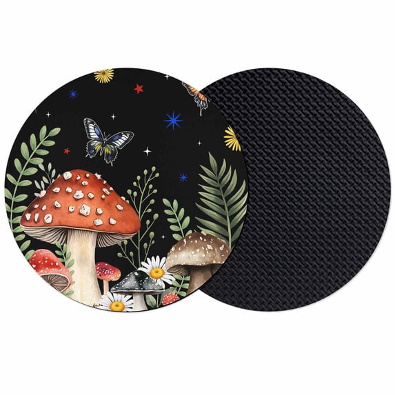 Spring Mushrooms Coasters Set of 2, Absorbent Coasters for Drinks, Farmhouse Pastoral Botanical Stars Rustic Coaster for Desk Coffee Table Protection, Home Decor House Warming Gifts 4"