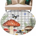 thumbnail image 1 of Spring Mushrooms Round Area Rugs Collection 6', Farmhouse Pastoral Botanical Gray Plaid Non Slip Indoor Circular Throw Runner Rug Floor Mat Carpet for Living Room Dining Table Bedroom Nursery, 1 of 9