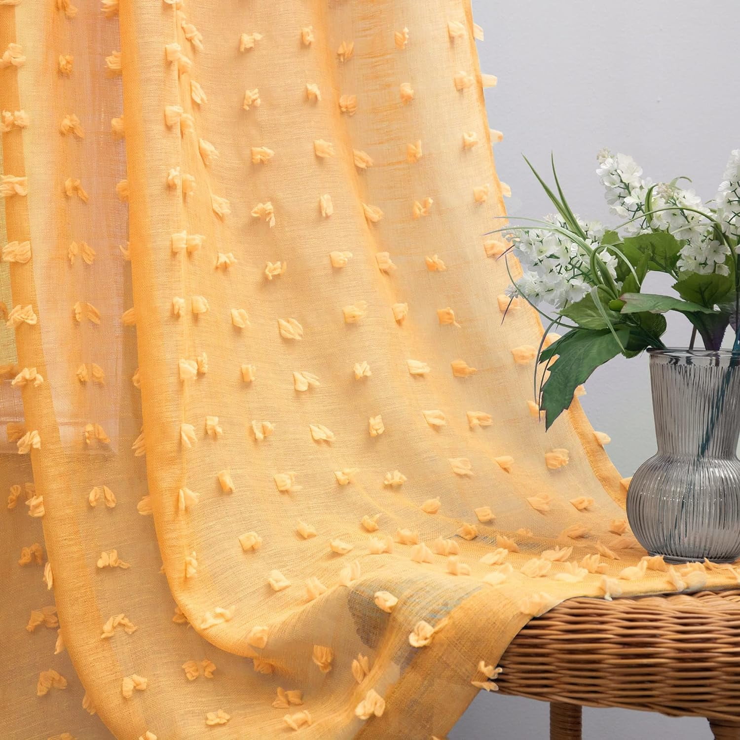OYX Yellow Boho Floral Curtains 96 Inch Length - 2 Panels, Light Filtering, Rod Pocket, Vintage Tassel Trim