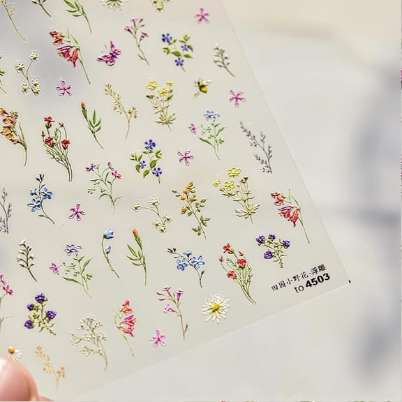 Spring Nail Art Stickers – 5D Self-Adhesive Colorful Floral Nail Stickers, Cute Flower Nail Decals, Spring/Summer Nail Supplies for Women
