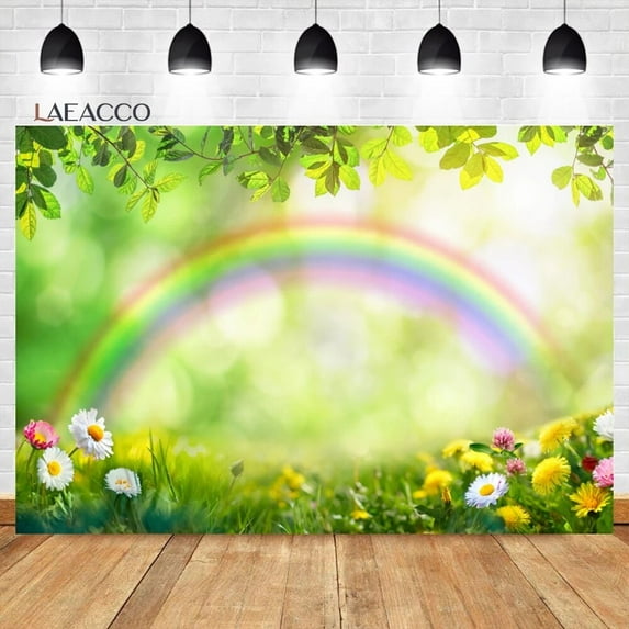 Spring Natural Scenery Backdrop Mountains Trees Green Grass Jungle Flowers Kids Adults Portrait Photography Background