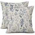 thumbnail image 1 of Spring Navy Blue Floral Pillow Covers 20x20 Inch Vintage Wild Flower Herbs Plant Butterfly Decorative Pillow Cases Botanical Farmhouse Cushion Covers Home Decor for Sofa Couch Outdoor Set of 2, 1 of 6