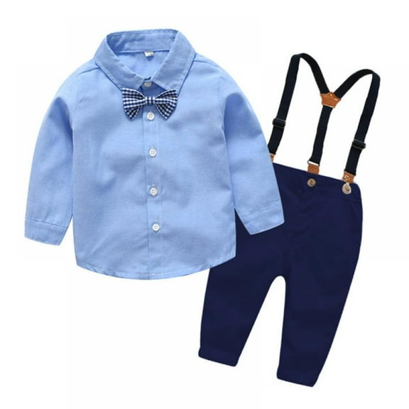 Spring New 2Pcs Baby Boys Gentleman Clothing Set Bow Shirts Long Sleeved Tops Braces Infant Boys Clothing,0-3T