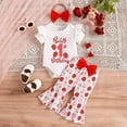 thumbnail image 1 of Spring New Baby Girls Short Sleeved Jumpsuit Strawberry Print Red Flared Pants with Hairband Set Girl Casual Outfit, 1 of 4